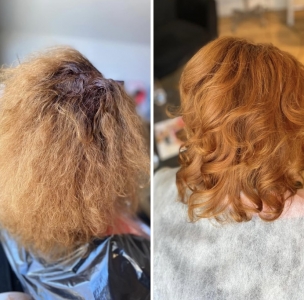 Odrost z dużym udziałem siwizny, odświeżenie koloru na długości włosa